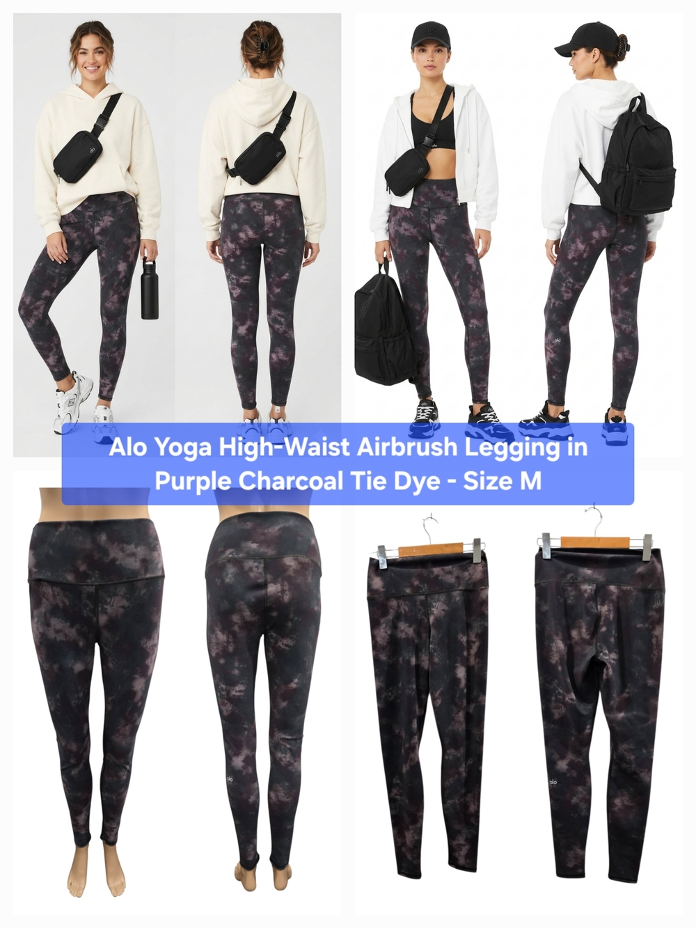 Alo Yoga High-Waist Airbrush Legging in Purple Charcoal Tie Dye - Size M